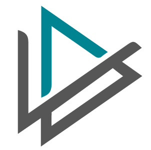 Logo geometrico astratto con triangolo turchese e linee grigie